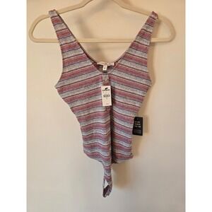 Express One Eleven Womens Striped Henley V-Neck Bodysuit Multicolor Small NWT